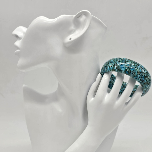 Southwest Style by JTV Genuine Blue Turquoise Chip Bangle Bracelet Big Chunky - Picture 2 of 6